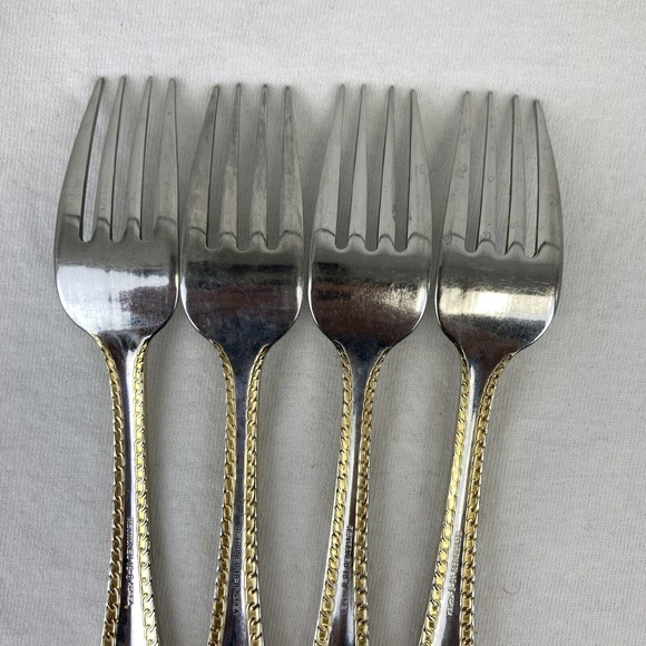 4 Retroneu GOLD ACCENT Chain 7” 18/8 Korea Stainless Dessert￼ Fork Good Quality - Picture 7 of 10